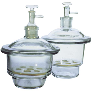 Bomex Desiccator, Vacuum, with Base, Lid, Perforated Porcelain Plate, & Glass Stopcock, 150 x 220(H) mm, Borosilicate Glass, Each Set