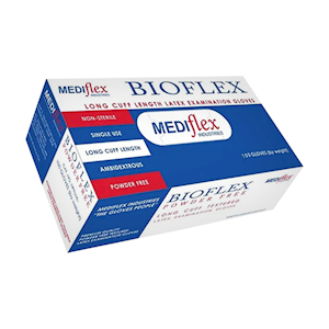 Bioflex Latex Examination Gloves, Powder Free, Long Cuff, 28cm, Extra Large, Cream Colour, 100 Pieces/Box