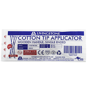 Livingstone Cotton Tip Applicator, Single Tipped, Biodegradable Wooden Stem, 7.5cm, Sterile, 5 Pieces/Pack, 1000 Packs/Carton Carton