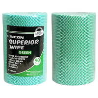 Lincon Superwipe Microfibre Cleaning Wipes, Heavy Duty, 30cm Width, Perforated Every 50cm, 45m, Green, HACCP Cert, 90 Sheets/Roll, Loose Roll