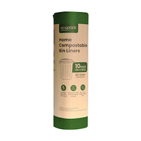 Ecopack Garbage Bag Bin Liners, 80 Litres, 780(W) x 1060(H) mm, Compostable, Biodegradable, Certified to AS4736, Green, 10 Bags/Roll
