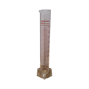 Lincon Measuring Cylinder with Hex Base and Spout, Tall Form, Class A, 1,000mL, 65.2 x 450(H) mm, Amber Stain Grad, Boro Glass, 1/Box Each