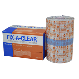 Fix-A-Clear Transparent Adhesive Waterproof Tape Dressing, 10cm x 10 Metres, Low Allergy, Each Box