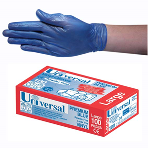 Out of Date, BIG DISCOUNT Universal Vinyl Gloves, Powder Free HACCP, Recycl 5.5g, Large, Blue 100/Box As NEW Condition, Whilst Stock Last