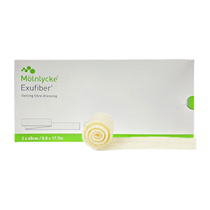 Exufiber Wound Fiber Gel Dressing, Nonwoven, Sterile, 2 x 45cm, 5/Box Box