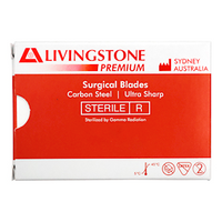 Livingstone Premium Surgical Scalpel Blade, Size 11, Carbon Steel, Ultra Sharp, Sterile, 100 Pieces/Box