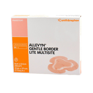 Allevyn Adhesive Hydrocellular Foam Dressings with Border Lite, Gentle, Multisite, 8 x 8.4cm, 10/Box Box