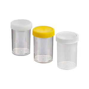 Techno Plas Polystyrene Flat Bottom Container with Polyethylene Screw Cap, 250ml, Labelled, Yellow Capped, Gamma Sterile, 147/Carton Carton