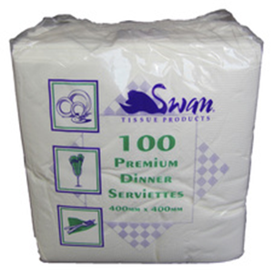Swan Premium Dinner 1/4 Fold Serviette Napkins, 2-Ply, 40 x 40cm, White, 1000 Sheets/Carton