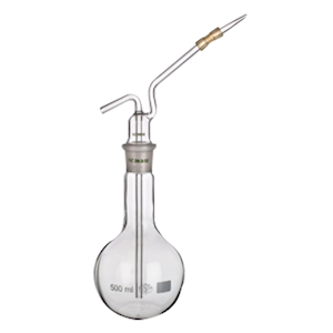 Simax Gas Washing Bottle, Complete Set, 500mL, Socket Joint 29/32, Height 200mm, Borosilicate Glass, European, Each Each