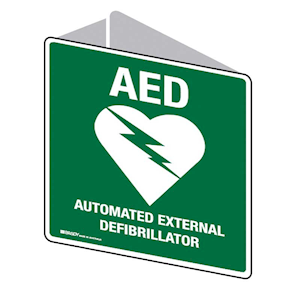 AED 3D Emergency Sign, "Automated External Defibrillator", 225 x 225mm, Polypropylene, Each Each