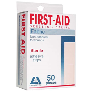 Livingstone Adhesive Fabric First Aid Strips with Pad, 73 x 18mm, Latex Free, Sterile, 50 Pieces/Box Box