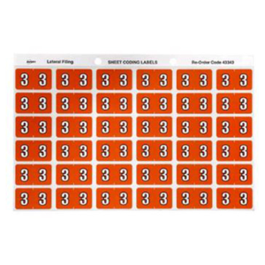Avery Side Tab Colour Coding Label, '3', 25 x 38mm, Dark Orange, 180 Labels/Pack Pack