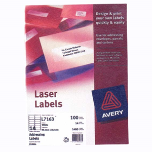 Avery Laser Address Labels, L7161, 18UP, 63.5 x 46.6mm, White, 100 Sheets/Pack Box