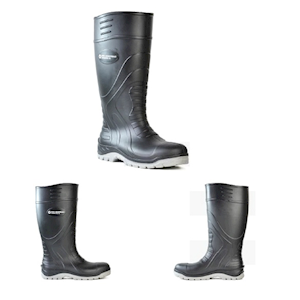 Bata Worklite Gumboots, Lightweight Polyurethane (PU), Safety Style, Size 11, Black with Grey Sole, Pair