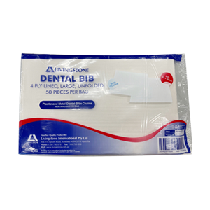Livingstone Dental Bib or Head Pad, Unfolded, 4-ply Lined, 31 x 50cm, Large, White, 50/Pack Pack