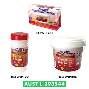 Liv-Wipe Detergent Wipes, 26 x 28cm, Large, Nonwoven, Alcohol Free, Neutral pH, TGA 393544, 225 Wipes/Tub Each