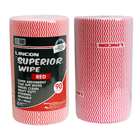 Lincon Superwipe Microfibre Cleaning Wipes, Heavy Duty, 30cm Width, Perforated/50cm, 45m, Red HACCP Cert, 90 Sheets/Roll, 4 Rolls/Carton Carton