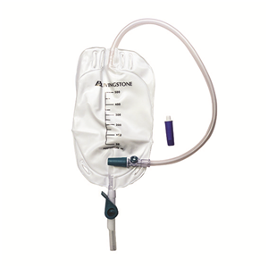 Livingstone Leg Urine Bag with Lever Tap Bottom Outlet, 50cm Tube, 500ml Graduated, Leg Strap Available Separately, Sterile, Single Piece Each