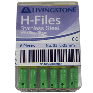 Livingstone H-Files, 25mm, No. 120, Stainless Steel, Colour-Coded, 6/Pack