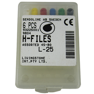 Livingstone H-Files, 25mm, No. 08, Stainless Steel, Colour-Coded, 6/Pack