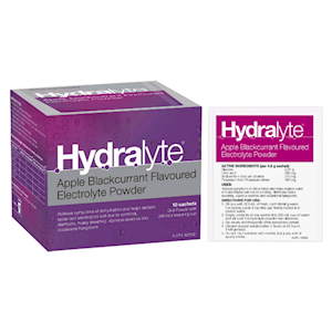 Hydralyte Electrolyte Powder, Apple Blackcurrant, 10 Sachets/Box Box