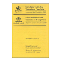 International Certificate of Vaccination Booklet, Intl. Health Reg 2005, English, France, Arabic 12.07 x 8.89 x 0.25cm, 50 Pieces/Pack Pack