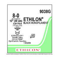 Ethilon Nylon Suture, Black Monofilament, Size 8-0, 1/2 Circle, 30cm, 12/Box Box
