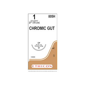 Johnsons and Johnsons Ethicon Surgical Chromic Gut Sutures, Undyed, 70cm, 1-0 CP 40mm, 36/Box Box