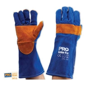 BLUE HEELER (BLUE & GOLD) KEVLAR GLOVE, 40CM, LEATHER, 1 PR Pair