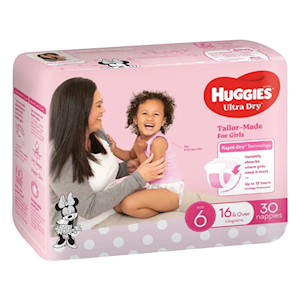 Huggies Junior Ultra Dry, For Girls, Size 6, 16kg+, Suitable For Toddlers, Comfortable Fit, High Absorbency, Long-Lasting Protection, 30 Pieces/Pack Pack