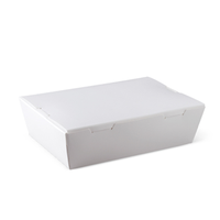 Detpak Cardboard Lunch Box, 150 x 100 x 45mm, Poly-lined with Preformed Lid, Leakproof, Small, White, 200/Carton Carton