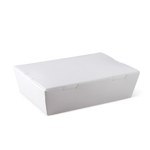 Detpak Cardboard Lunch Box, 150 x 100 x 45mm, Poly-lined with Preformed Lid, Leakproof, Small, White, 200/Carton Carton