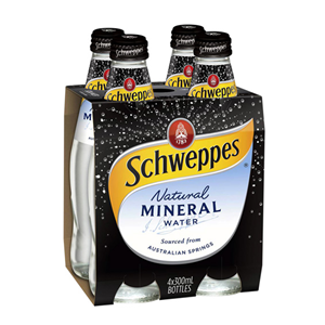 Schweppes Mineral Water, 300mL Bottle, 4 Bottles/Pack Pack