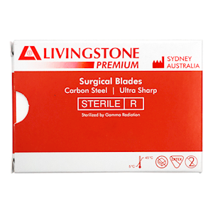 Livingstone Premium Surgical Scalpel Blade, Size 22, Carbon Steel, Ultra Sharp, Sterile, 100 Pieces/Box