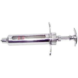 Veterinary Metal Syringe with Glass Barrel, Luer Lock Nozzle, 2ml Each